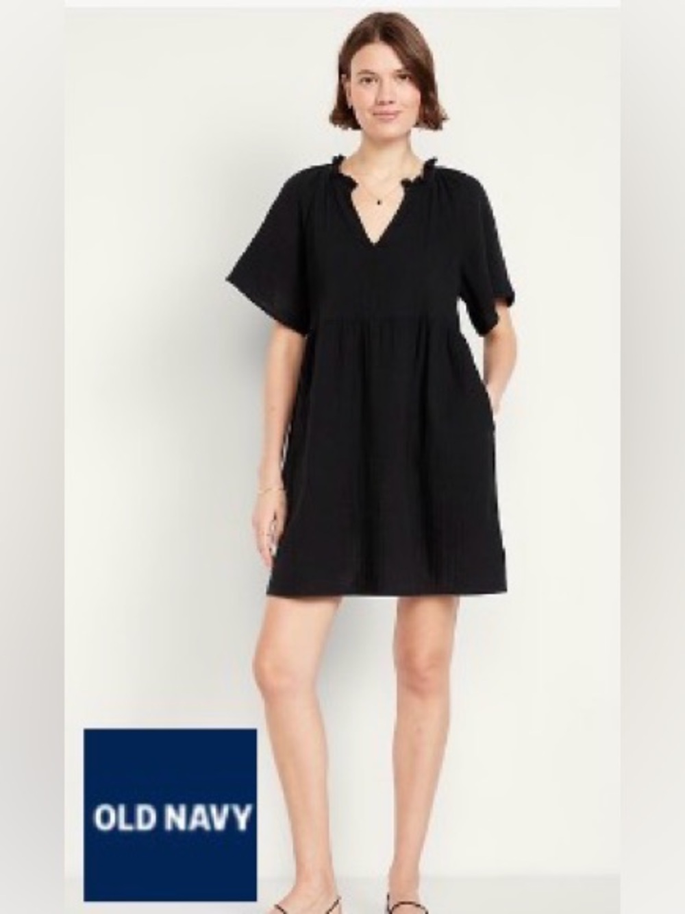Old Navy split-neck gauze mini dress , size M
